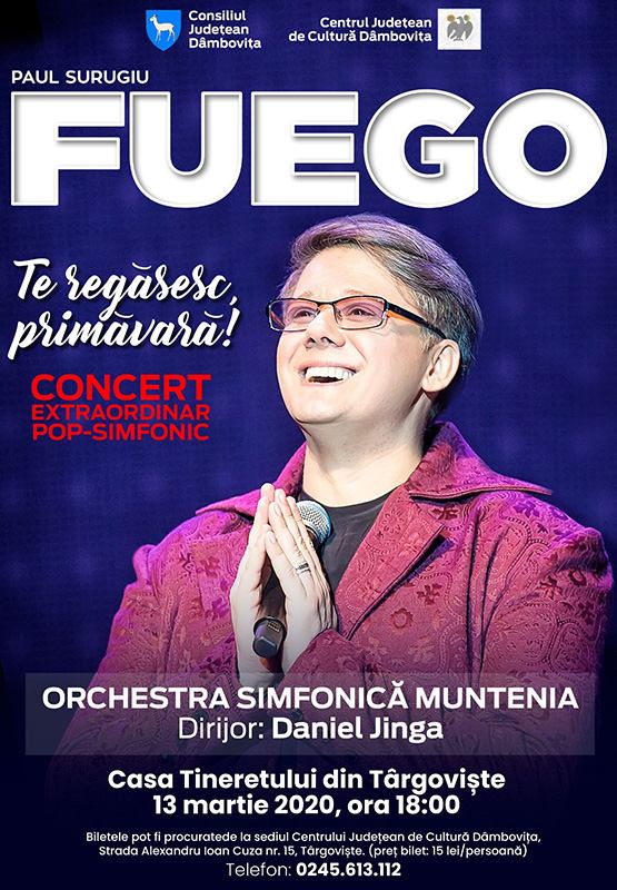  Centrul Județean de Cultură Dâmbovița anunță reprogramarea concertului extraordinar pop-simfonic intitulat “Te regăsesc, primăvară!“